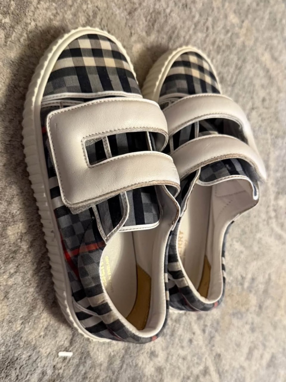 Burberry Black & White Plaid Kids Velcro Sneakers